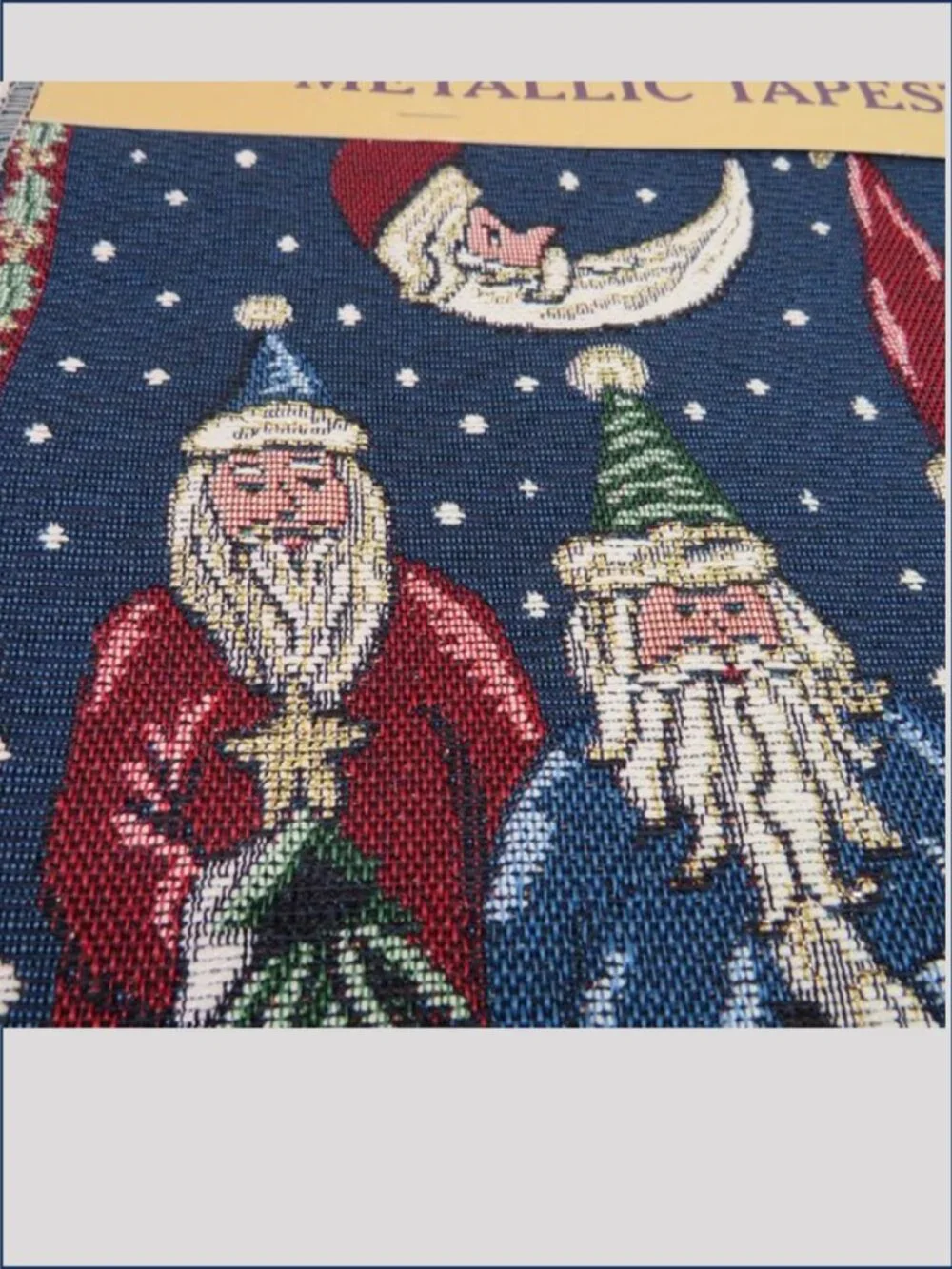 Vintage Santas Around the World Metallic Tapestry 12x12 Panels Pair 2 Moon Night